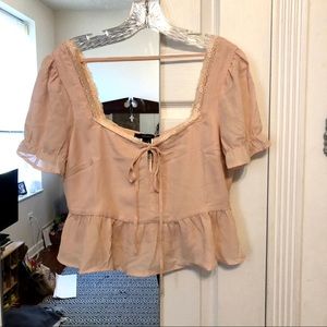 Forever 21 Pink Sheer Flounce Top
